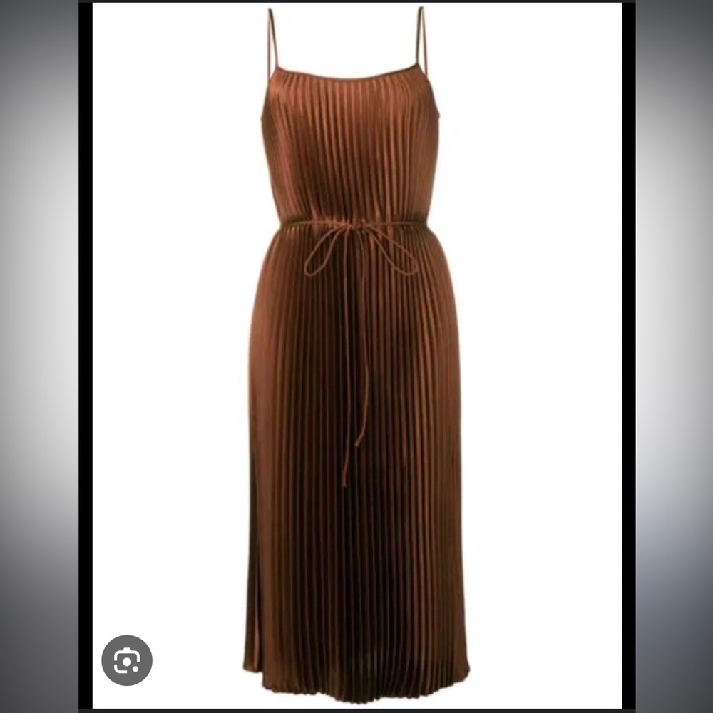 Vince Midi Pleated Dress in Brown
